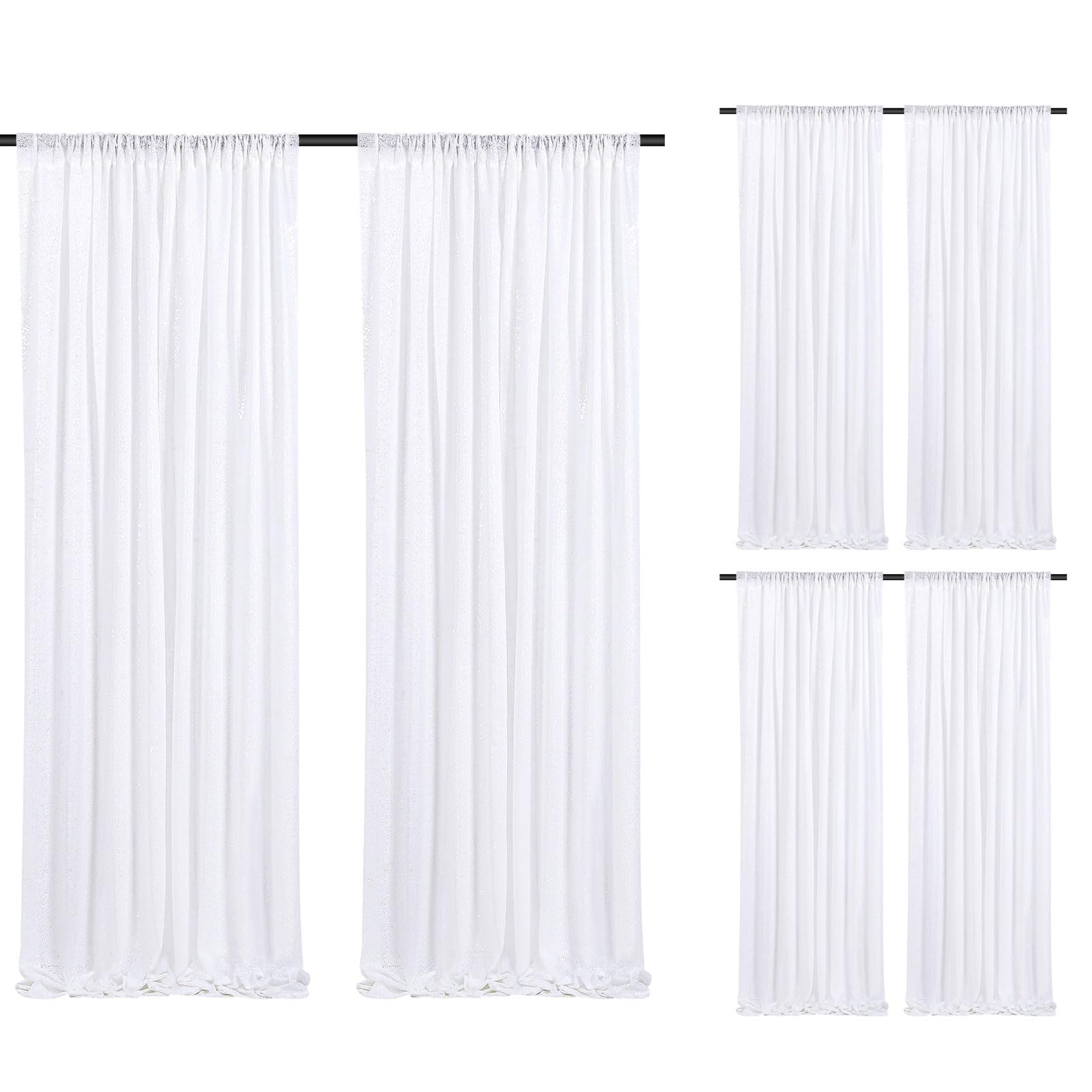 White Sequin Backdrop Curtain 6 Pcs 2Ftx8Ft Sparkly Glitter Wedding Party Photography Background Drapes For Birthday Prom Decora